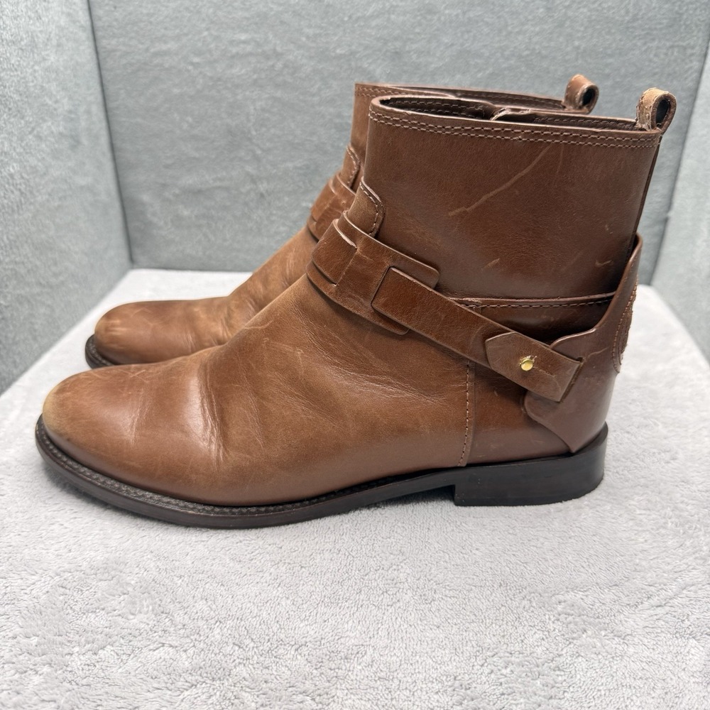 Tory Burch Colton Brown Leather Ankle Moto Boots Booties Women's Size 8M 50903